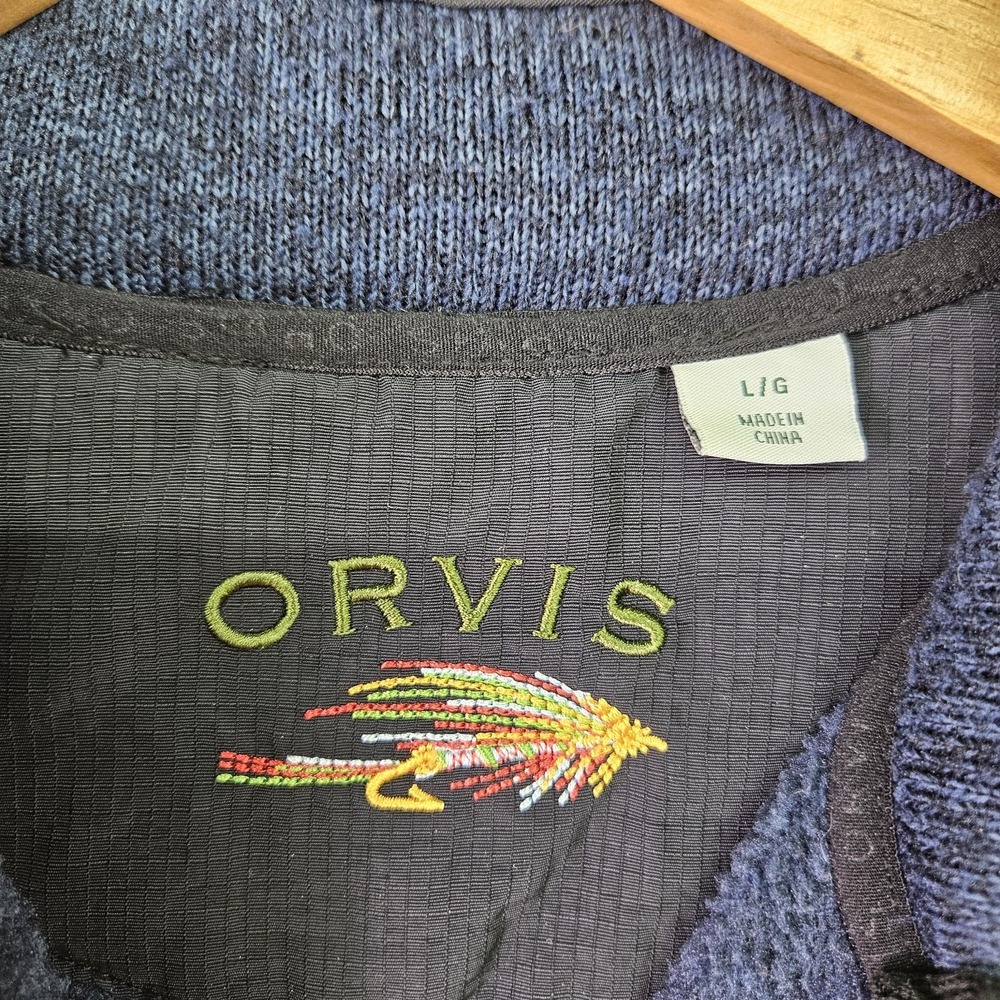Orvis Full Zip Vest Mens L Blue Fleece Sweater Outdoor Fishing Layer Sleeveless - Picture 4 of 11